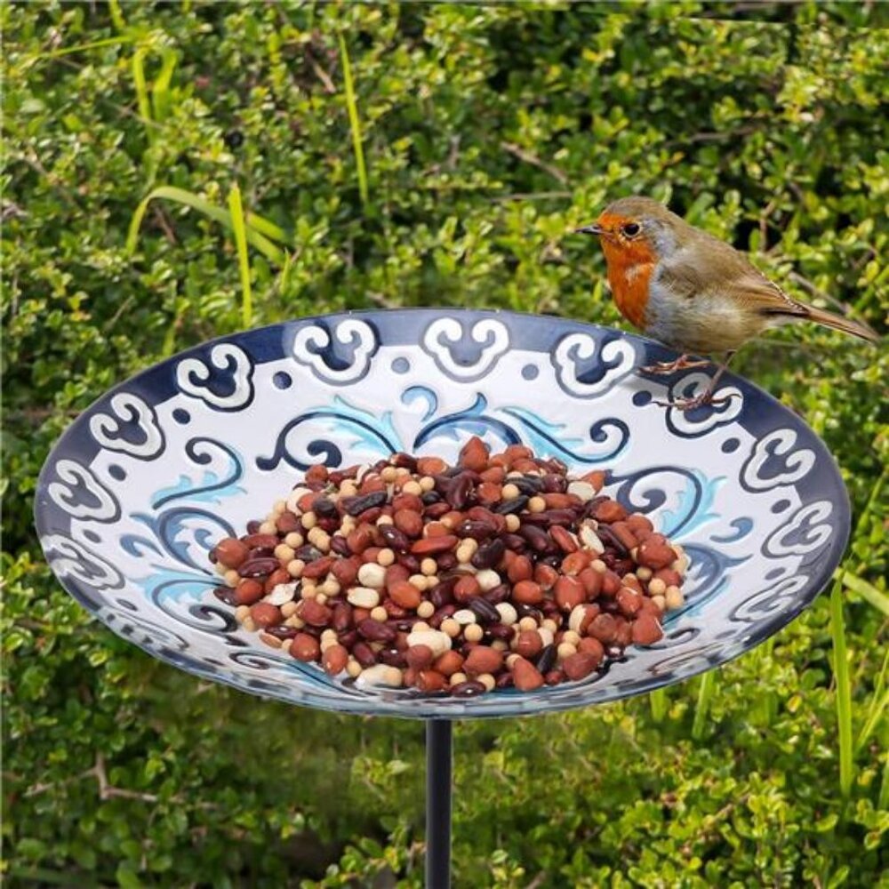Glass Bird Baths, Garden Outdoor Birdbaths Birdfeeder with Metal Stake - Picture 7 of 8